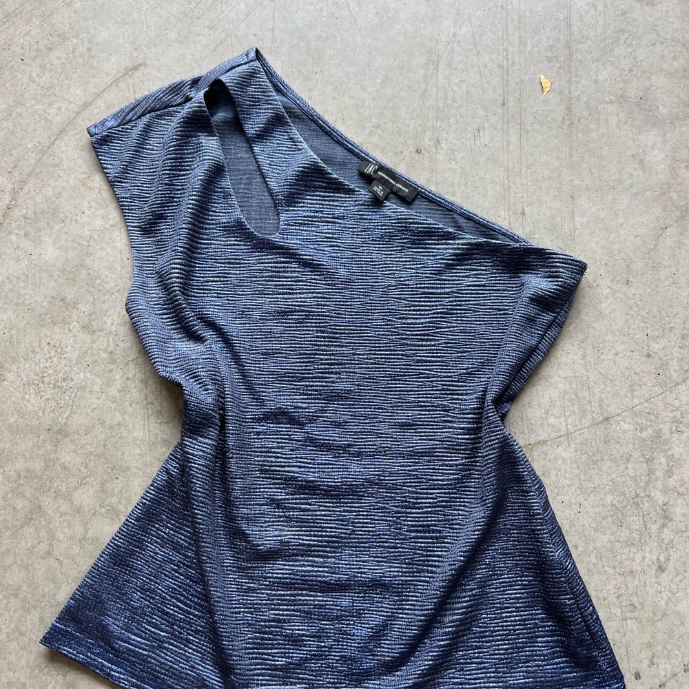 INC one shoulder blue metallic top